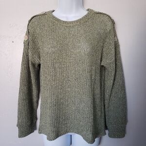 L.I.F.E. Small Green Long Sleeve Sweater Shell Button Accent Blouse Top Shirt